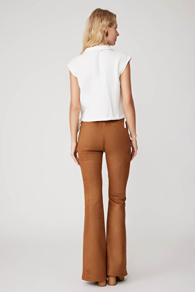 Vitrin Yüksek Bel Ispanyol Paça Süet Kumaş Pantolon