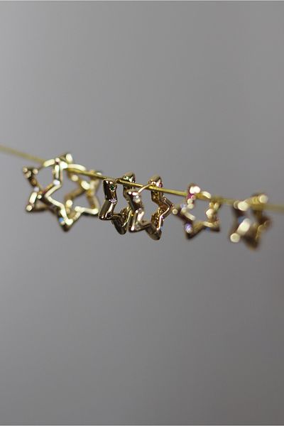 homet Set of 6 Star Design and Colorful Stones Hoop Earrings