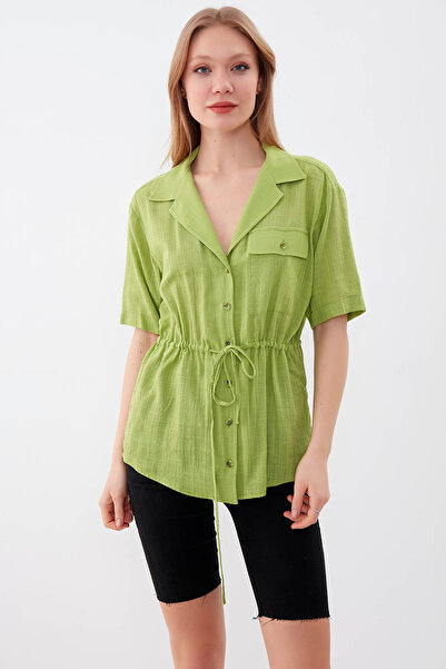 Vitrin قميص كتان فيسكوز بجيب واحد مع خصر مُجمع