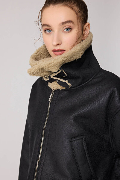 Vitrin Μπουφάν Biker από συνθετικό δέρμα διπλής τσέπης με γούνα στο εσωτερικό