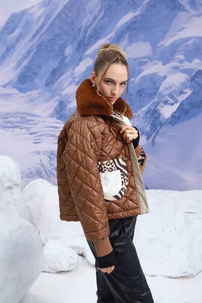 Panku Bizu Design Store Sobieska Kürk Yakası Çıkartılabilir Leopar Desen Asta...