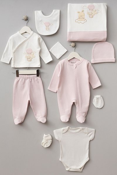 Bebitof Balloon Rabbit Patterned 10-Piece Boxed Newborn Hospital Discharge Bodysuit Set