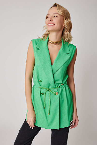 Vitrin Tie Waist Gold Button Detailed Vest