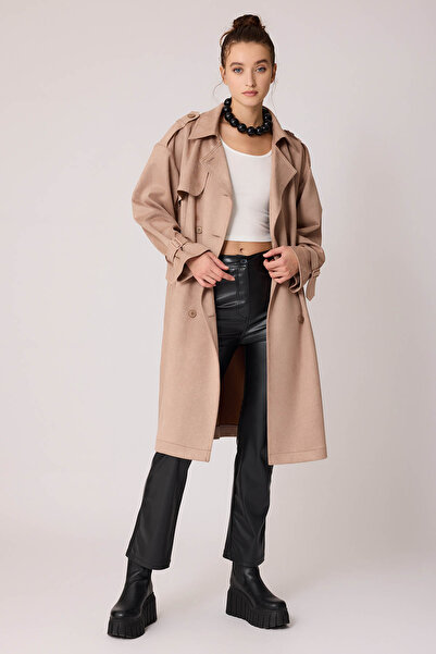 Vitrin Button-Front Belted Suede Trench Coat