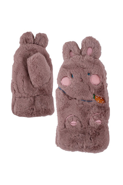 İşnar Çocuk Peluş Eldiven 3-4 Yaş Tavşan Tüylü Çift Kat Eldiven 6 Renk Parmaksız Model 0071