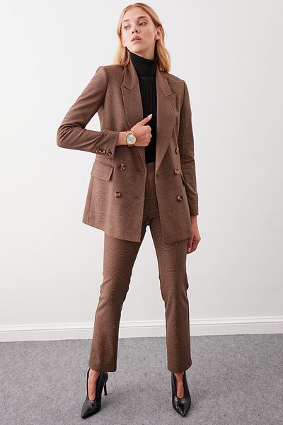 Vitrin Slit Buttoned Plaid Patterned Jacket