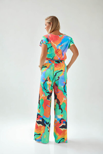 Vitrin Beli Lastikli Desenli Bol Paça Pantolon