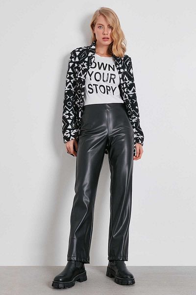 Vitrin High Waist Tube Leg Faux Leather Trousers
