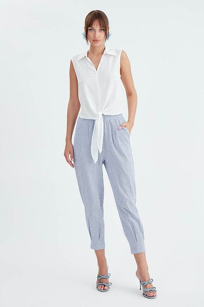 Vitrin Pleated Pinstripe Carrot Trousers
