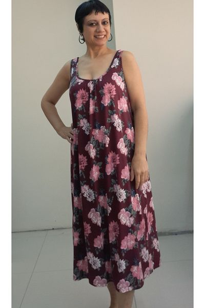 Mertcan Butik Rochie din viscoză din bumbac pieptănat cu model floral burgundă în față și spate
