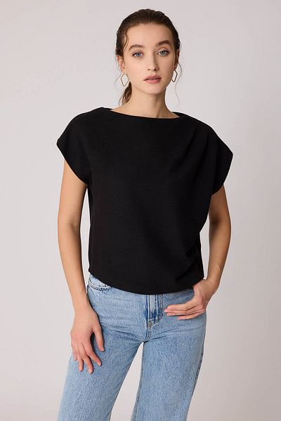 Vitrin Short Sleeve Knitwear Blouse with Gathered Shoulder