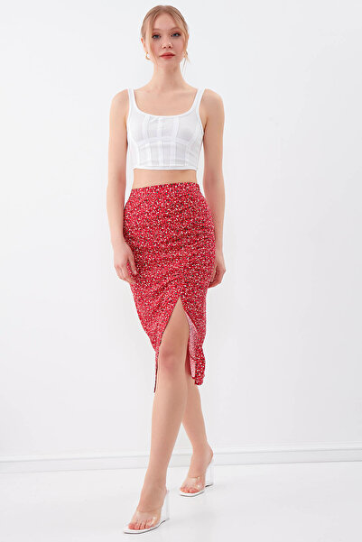 Vitrin Flower Patterned Slit Dress with Elastic Waist