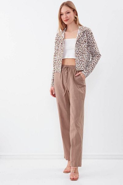 Vitrin Viscose Linen Comfortable Trousers with Elastic Waist