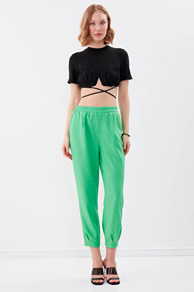 Vitrin Elastic Waist Pleated High Waist Trousers