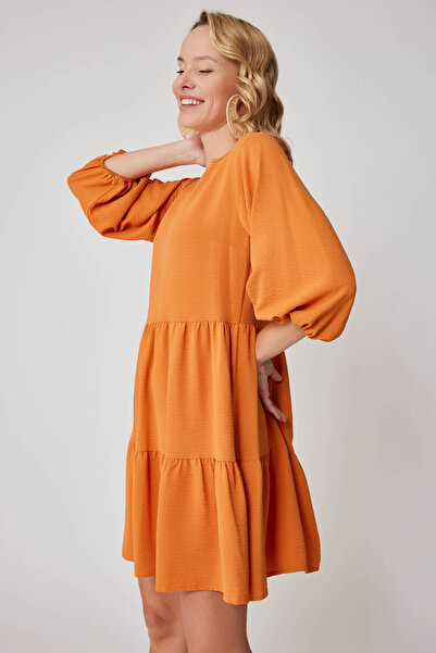 Vitrin V Yaka Balon Kol Geniş Kesim Elbise