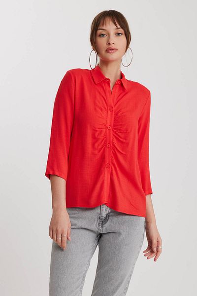 Vitrin Viscose Linen Shirt with Shirred Front
