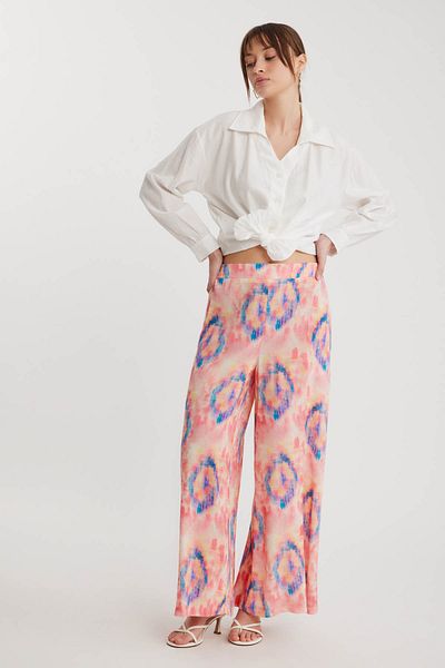 Vitrin Wide Leg Patterned Trousers with Elastic Waist