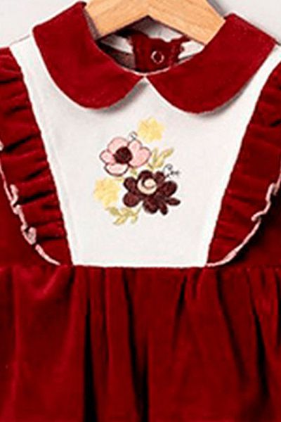 VALERY Baby Girl Red Double Bottom Top Set with Pearl Pants