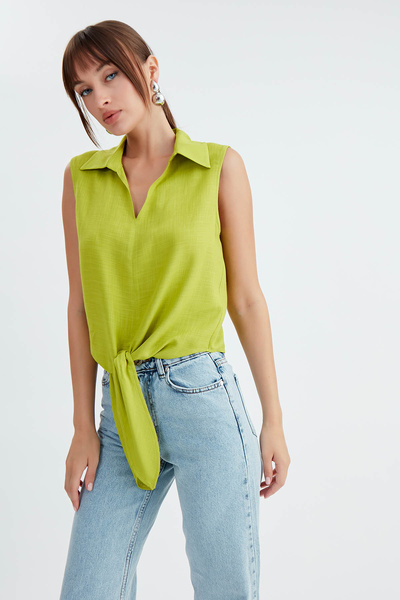 Vitrin Viscose Linen Shirt - Tie-Up Design