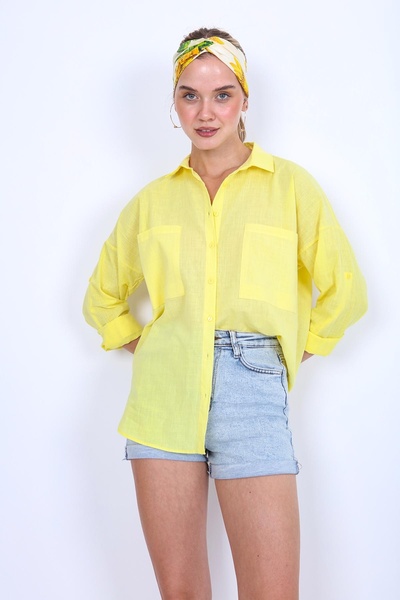 Vitrin Basic Oversize Front Pocket Shirt