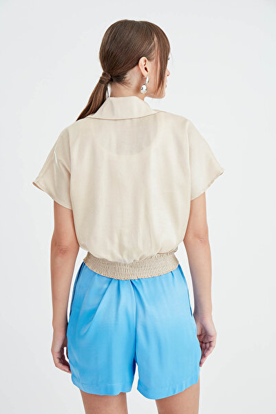 Vitrin Shiny Satin Shirt - Tie-Up Front