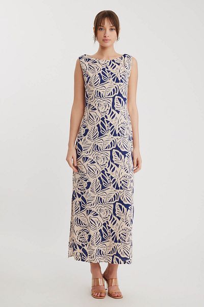 Vitrin Patterned Long Dress with Side Slits