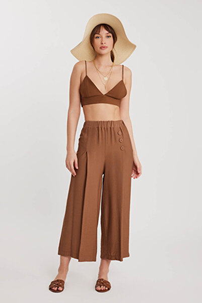 Vitrin Üç Düğmeli Geniş Paça Pileli Pantolon