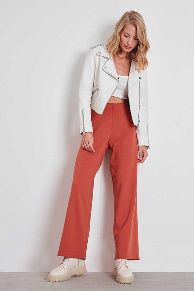 Vitrin High Waist Wide Leg Knitted Trousers