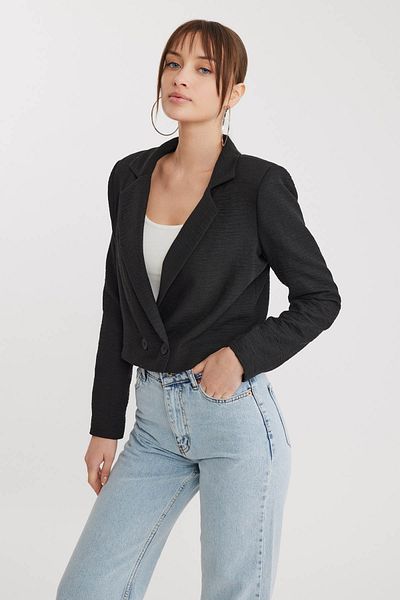 Vitrin Jachetă crop din viscoză cu nasturi dublu