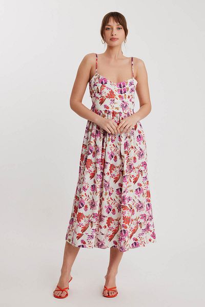 Vitrin Rope Strap Backless Floral Dress
