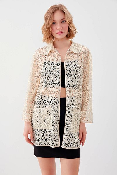 Vitrin Floral Patterned Transparent Cardigan