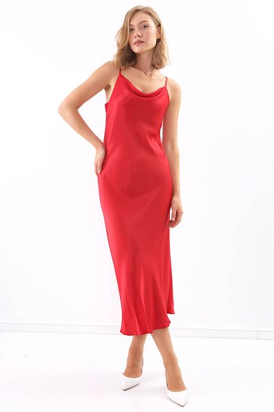 Vitrin Strappy Degaje Collar Long Dress