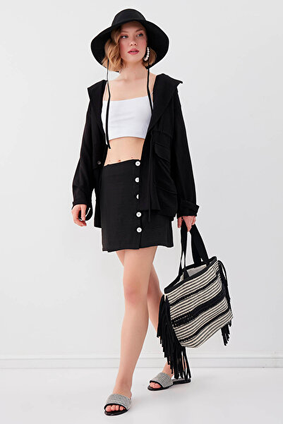 Vitrin Viscose Linen Mini Skirt with Mother of Pearl Buttons