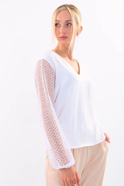 Vitrin V-Neck Blouse with Lace Sleeves
