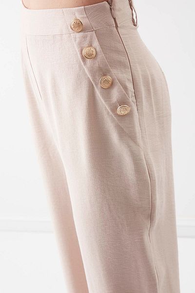 Vitrin High Waist Gold Buttoned Wide Leg Trousers