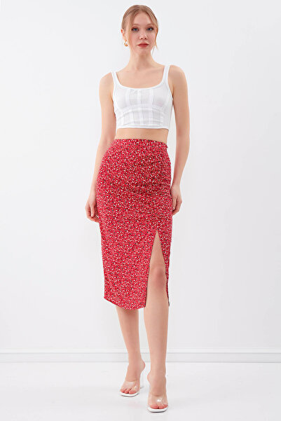 Vitrin Flower Patterned Slit Dress with Elastic Waist