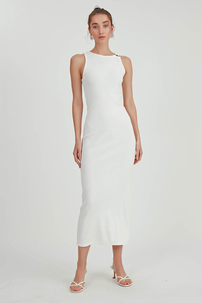 Vitrin Long Knitted Dress with Buckle Shoulder
