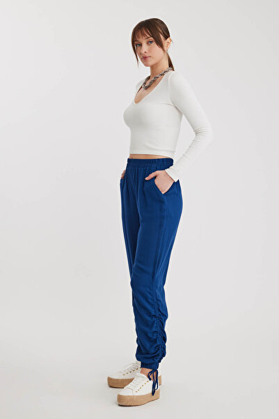 Vitrin Pants with Side Gathered Waist and Elastic Legs