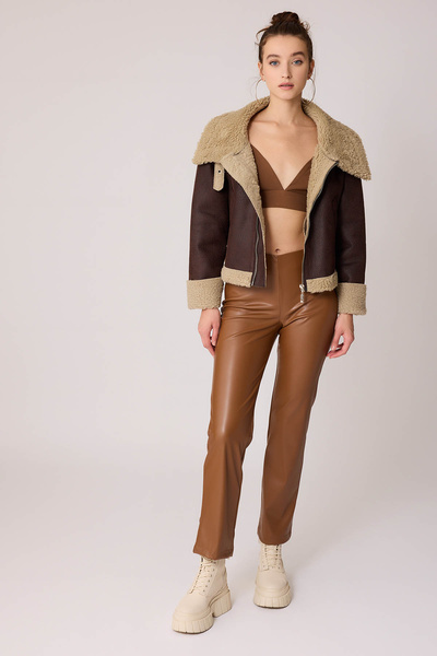 Vitrin Μπουφάν Biker από συνθετικό δέρμα διπλής τσέπης με γούνα στο εσωτερικό