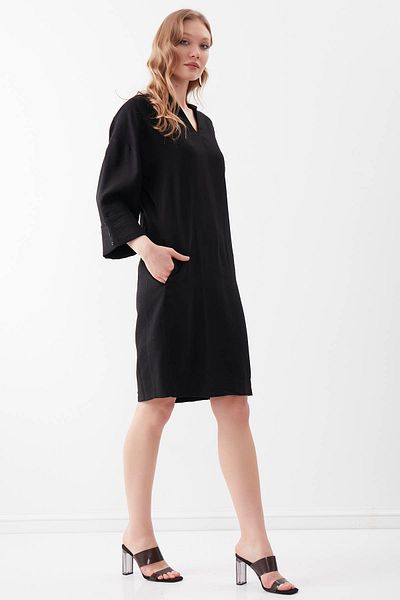 Vitrin V-Neck Sleeve Button Detailed Pocket Dress