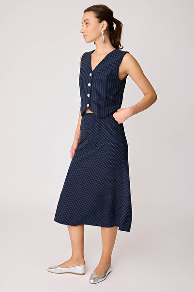 Vitrin Side Zippered Striped Bell Cut Skirt