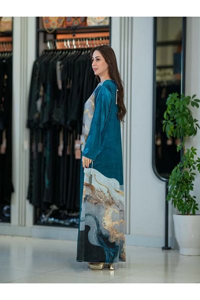 fiore fashion Winter Velvet Muslim Dress - Plus Size Caftan Ferace, Suitable for Size 38-42
