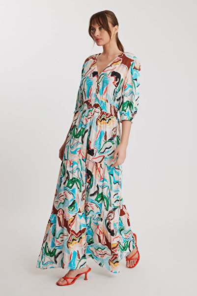 Vitrin Μακρύ φόρεμα με μοτίβο με κουμπιά μπροστά με λαιμόκοψη V