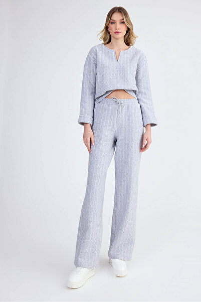 Vitrin Çizgi Desen Rahat Kalıp Pantolon