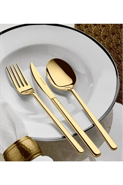 DMR LİFE Dream Titanium 24 Piece 6-Person Cutlery/Set (Bright Gold)