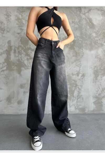 DRC trend Lola Blue Baggy Tinted Buckle Detailed Loose Fit Wide Leg Comfortable Baggy Jean Jeans Loose Women's Trousers