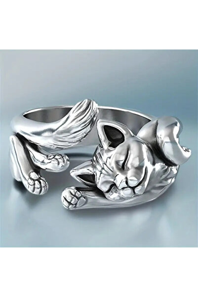 sancak doğaltaş Adjustable Open Animal Ring for Women, Cute Cat Design