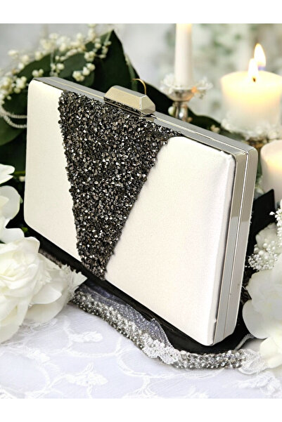 Biçanta Pearl Ecru Satin Platinum Sa kamenčićima Večernja haljina Torba Noć T...