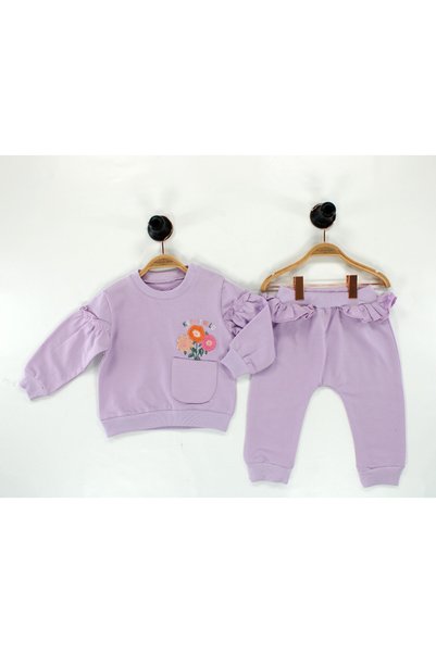 BabyWings Floral Embroidered Pocket Ruffle Girl's Set of 2