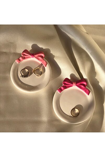 Hommark 2’li pembe Fiyonk kurdele detaylı dekoratif takı tabağı,ikili set 10 ...